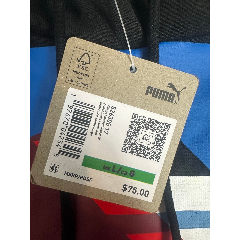 New Puma Olympic Village Graphic Hoodie Large Black Red Blue USA Sweatshirt - Picture 3 of 10